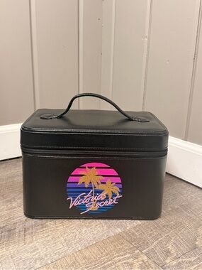 Victoria's Secret Black Cosmetic Train Case with Neon Sunset Logo